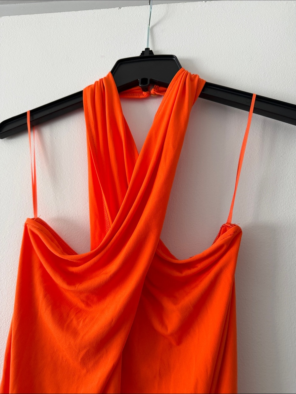 Zara Orange Draped Halter Neck Bodysuit Size M Crossed Sleeveless Top Neon - Picture 4 of 10